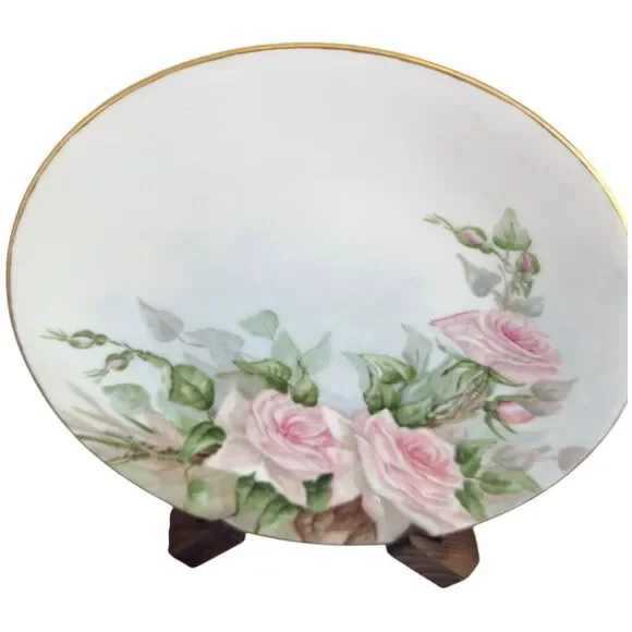 T&V Limoges Vintage Floral Flower Pink Roses Decorative Plate.